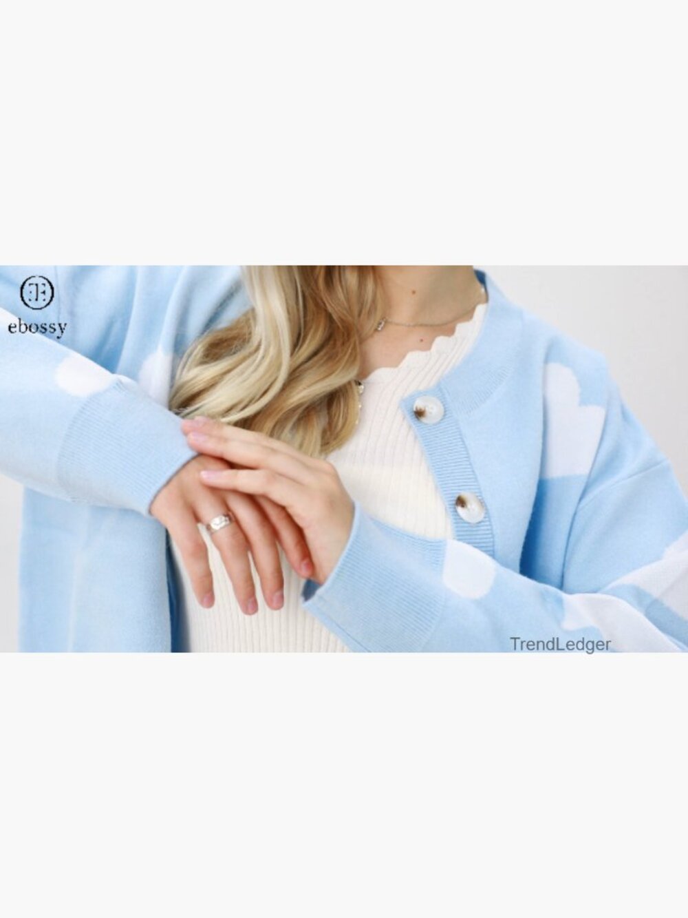 Trendy Daisy Floral Ribbed Knit Cardigan Button Down Loose Crop Sweater Coat - Picture 3 of 4